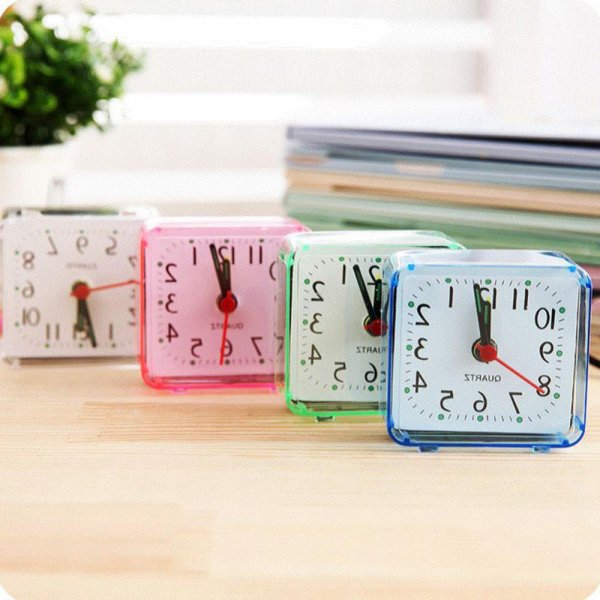 Square Small Bed Alarm Clock Transparent Case Compact Travel Alarm Clock Cute Portable Children Student Table Desk Clock Home